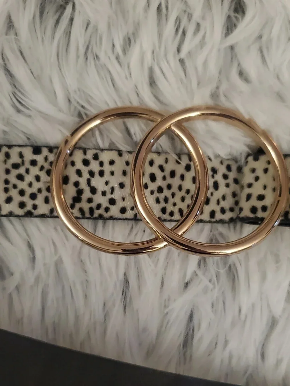**ASOS Black & White Cheetah Print Double Ring Belt – Gold Hardware – Size S**